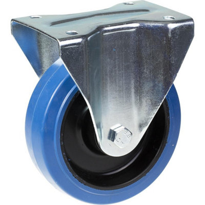 B&Q -  200mm Fixed Castor With Blue Elastic Rubber On Nylon Centre Wheel