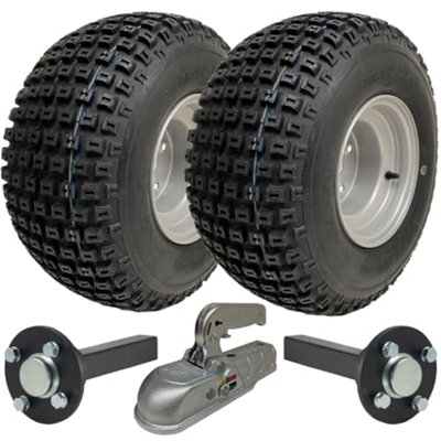 B&Q -  18X9.50-8 Atv Quad Trailer KitKnobby Wheels Hub & Stub Axles Cast Hitch 204Kgs