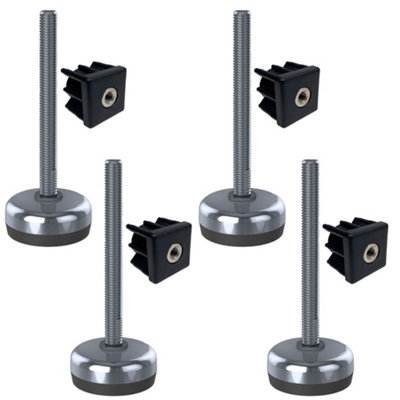Parnells Stainless Foot M10X100 50mm Base Has Rubber Pad + Insert 30X30X1.5mmSet Of 4 from B&Q