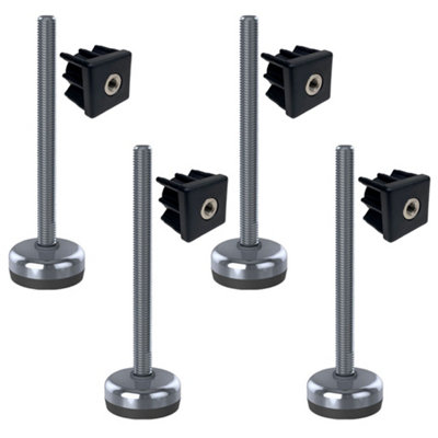 Parnells Stainless Foot M12X150 50mm Base Has Rubber Pad + Insert 40X40X1.5mm -Set Of 4 from B&Q