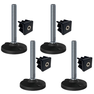 Stainless foot M20x150 100mm plastic base with holes+insert 40x40x2mm - Set of 4 - Image 3
