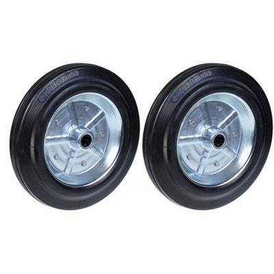 B&Q -  250mm 10" Black Rubber Wheel With Pressed Steel Centre Bore 20mm 210KgSet Of