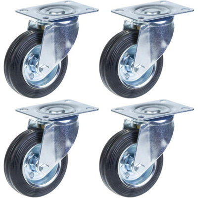 Parnells 100mm 4" Castor Rubber TyreSwivelStrong 360Kg CapacitySet Of 4 from B&Q