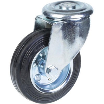 B&Q -  100mm Swivel Castor With Black Rubber On Pressed Steel Centre Wheel