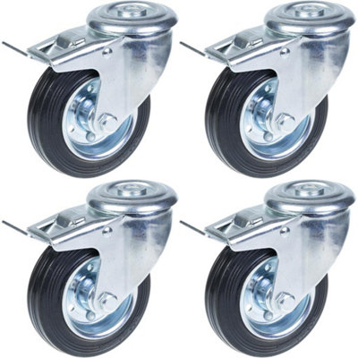 Parnells 100mm 4" Castor Rubber TyreSwivel With BrakeStrong 360Kg CapacitySet Of 4 from B&Q