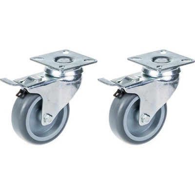 Parnells 75mm 3" Castor Grey Rubber TyreSwivel With Brake120Kg CapacitySet Of 2 from B&Q