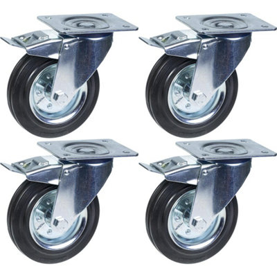 Parnells 200mm 8" Castor Rubber TyreSwivel With BrakeStrong 800Kg CapacitySet Of 4 from B&Q