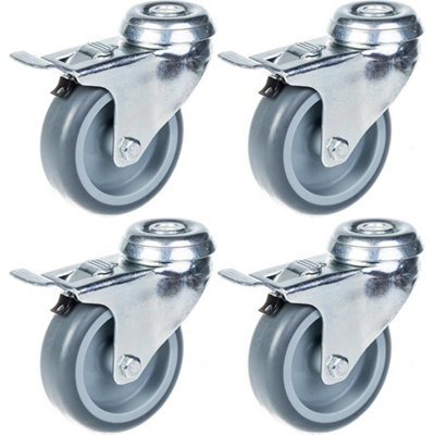 Parnells 75mm 3" Castor Grey Rubber TyreSwivel With Brake240Kg CapacitySet Of 4 from B&Q