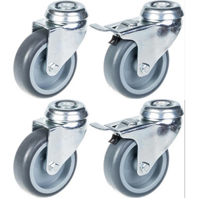 Parnells 75mm 3" Castor Grey Rubber TyreSwivel & Brake240Kg CapacitySet Of 4 from B&Q