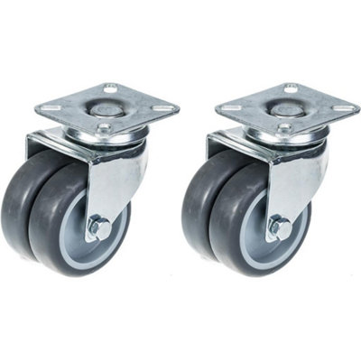 B&Q -  75mm 3" Twin Wheel Castor Grey Rubber Swivel 200Kg CapacitySet Of 2