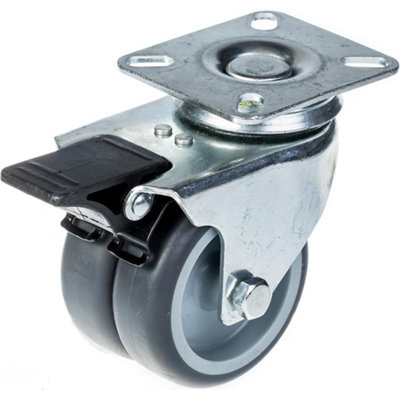 B&Q -  75mm 3" Twin Wheel Castor Grey Rubber Swivel With Brake 100Kg Capacity