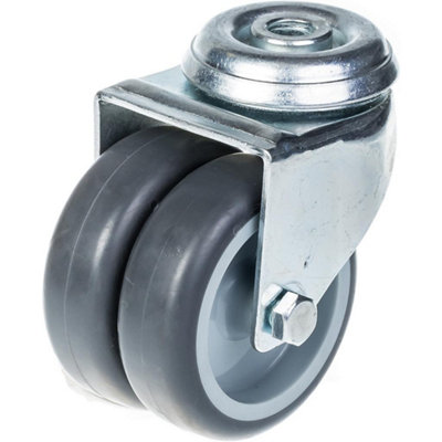 B&Q -  75mm 3" Twin Wheel Castor Grey Rubber Swivel 100Kg Capacity
