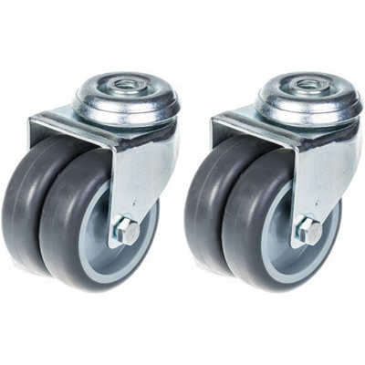 B&Q -  75mm 3" Twin Wheel Castor Grey Rubber Swivel 200Kg CapacitySet Of 2