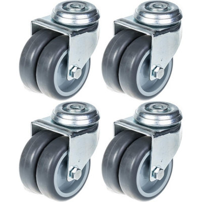 B&Q -  75mm 3" Twin Wheel Castor Grey Rubber Swivel 400Kg CapacitySet Of 4