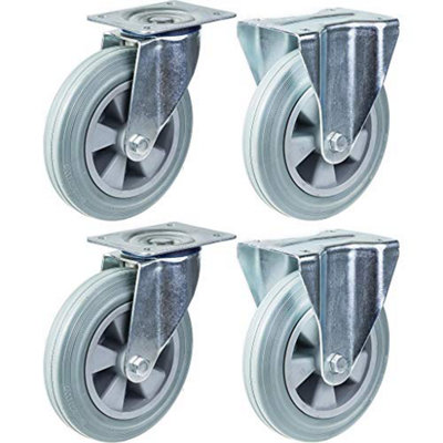 Parnells 200mm 8" Castor Grey Rubber Tyre Swivel & Fixed Strong 820Kg CapacitySet Of 4 from B&Q