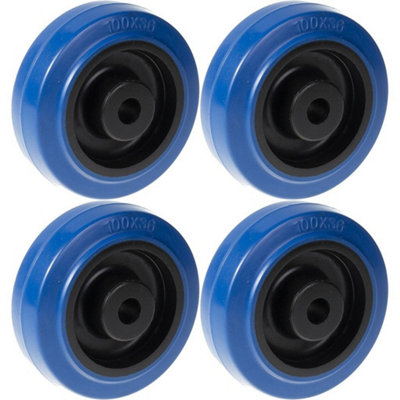 Parnells 100mm 4" Wheel Blue Rubber With Nylon Centre Strong 600Kg CapacitySet Of 4 from B&Q