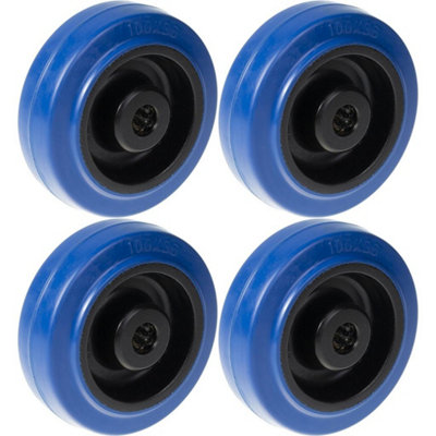 Parnells 100mm 4" Wheel Blue Rubber With Nylon Centre Strong 600Kg CapacitySet Of 4 from B&Q