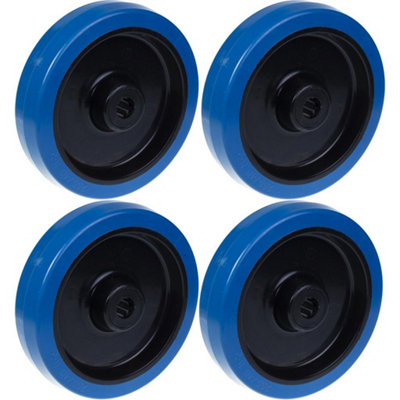 Parnells 200mm 8" Wheel Blue Rubber With Nylon Centre Stainless Bearing 1600KgSet Of 4