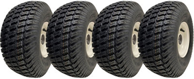 Parnells 15X6.00-6 Grass Lawnmower Wheels Tyres Fitted On Rims 20Mm Bearings (Set Of 4) Black