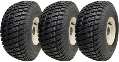 Parnells 15X6.00-6 Grass Lawnmower Wheels Tyres Fitted On Rims 25Mm Bearings (Set Of 3) Black
