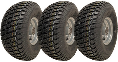 Parnells 15X6.00-6 Grass Lawnmower Wheels 4Ply P332 Tyre On Rim 25Mm Bearings (Set Of 3)