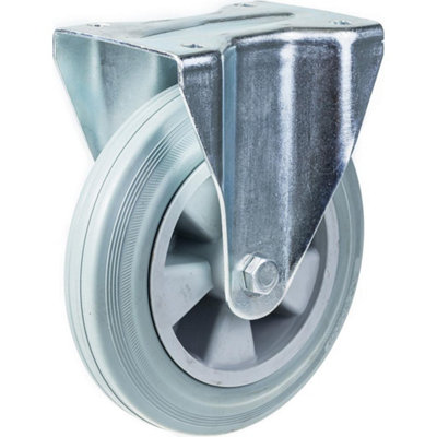 Parnells 200mm 8" Castor Grey Rubber Tyre Fixed Strong 205Kg Capacity from B&Q