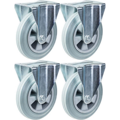 Parnells 200mm 8" Castor Grey Rubber Tyre Fixed Strong 820Kg CapacitySet Of 4 from B&Q