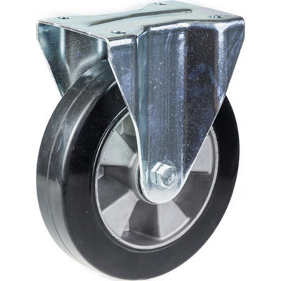 B&Q -  200mm Fixed Castor With Black Elastic Rubber On Aluminium Centre Wheel