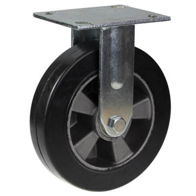 Parnells Black 200Mm Fixed Castor With Elastic Rubber On Aluminium Centre Wheel