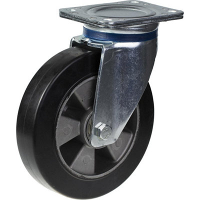 Parnells Black 200Mm Swivel Castor With Elastic Rubber On Aluminium Centre Wheel