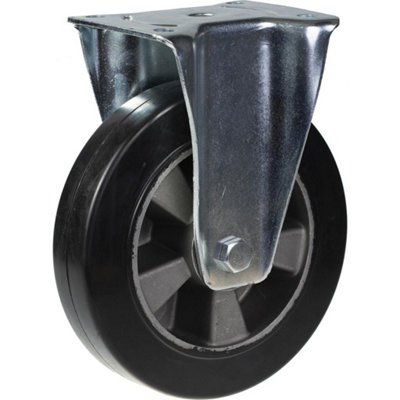 B&Q -  200mm Fixed Castor With Black Elastic Rubber On Aluminium Centre Wheel