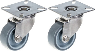 Parnells 50mm 2" Stainless Steel Castor Grey RubberSwivel80KgSet Of 2 from B&Q