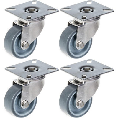 Parnells 50mm 2" Stainless Steel Castor Grey RubberSwivel160KgSet Of 4 from B&Q