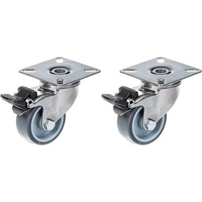 Parnells 50mm 2" Stainless Steel Castor Grey RubberSwivel With Brake80KgSet Of 2 from B&Q