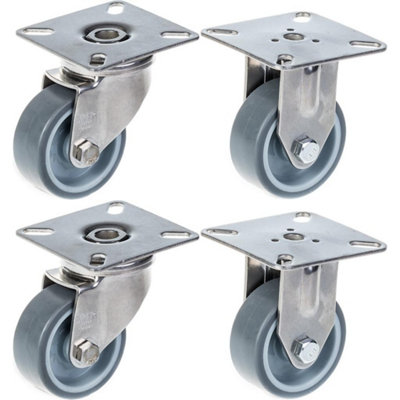 Parnells 50mm 2" Stainless Steel Castor Grey RubberSwivel & Fixed160KgSet Of 4 from B&Q