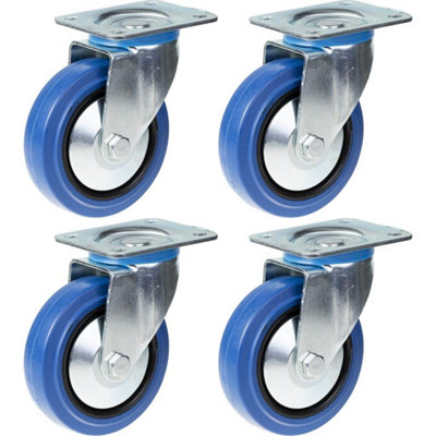 B&Q -  125mm 5" Castor Blue Rubber Swivel Strong 800Kg CapacitySet Of 4