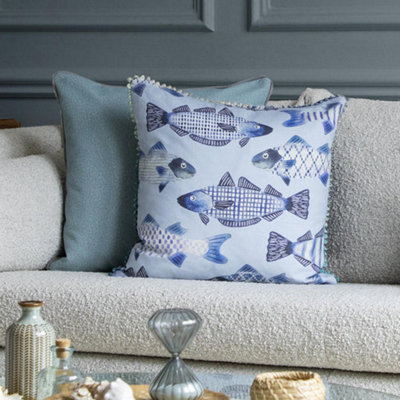 B&Q -  Voyage Cove Printed Feather Filled CushionCobalt50 X 50Cm