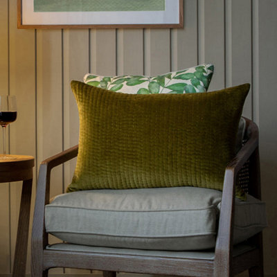B&Q -  Voyage Haze Embroidered Feather Filled CushionOlive40 X 60Cm