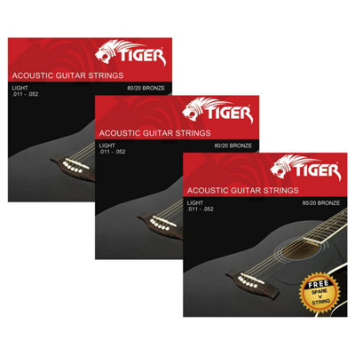 Tiger Music Distribution Ltd Acoustic Guitar Strings - Pack Of 3 Light (11-52) Sets