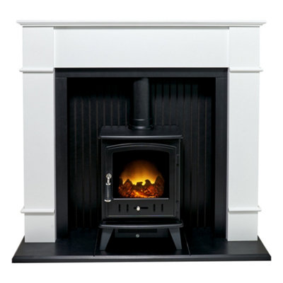 B&Q -  Oxford Stove Fireplace In Pure White With Aviemore Electric Stove In Black48 Inch