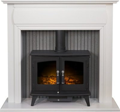 Adam Florence Stove Fireplace In Pure With Woodhouse Electric Stove In 48 Inch White/Black