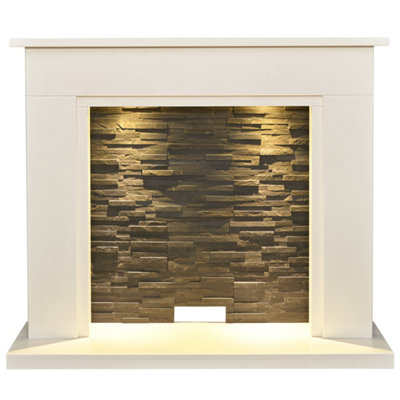 Acantha Miramar White Marble Stove Fireplace With Downlights54 Inch from B&Q