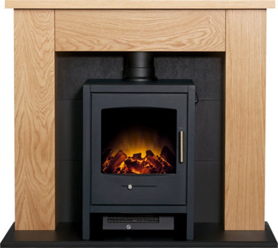 B&Q -  Chester Stove Fireplace In Oak & Black With Bergen Electric Stove In Charcoal Grey39 Inch