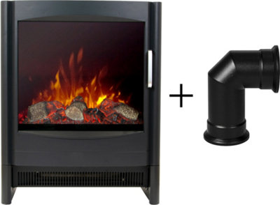 Sureflame Keston Electric Stove In Black With Angled Stove Pipe from B&Q