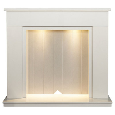 Acantha Larissa White & Grey Marble Stove Fireplace With Downlights48 Inch from B&Q