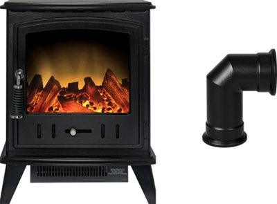 B&Q -  Aviemore Electric Stove In Black With Angled Stove Pipe