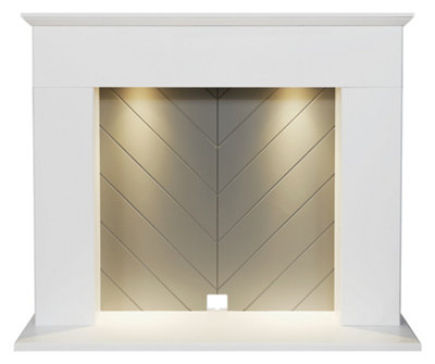 Adam Corinth Stove Fireplace In Pure & With Downlights, 48 Inch White/Grey