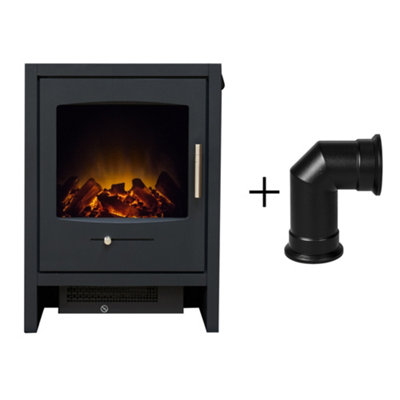 B&Q -  Oak BeamHearth & Stove Pipe With Bergen Stove In Charcoal Grey
