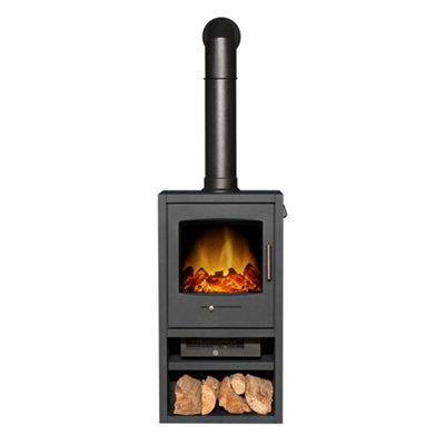 B&Q -  Bergen Xl Electric Stove In Charcoal Grey With Tall Angled Stove Pipe In Black