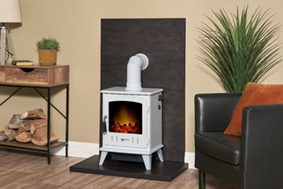 B&Q -  Tile & Hearth Set In Bronze Venetian Plaster Effect With White  Aviemore Stove & Pipe